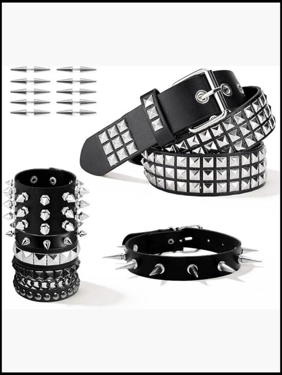 8-Piece Goth Belt Bracelet Choker Set Studded Punk Y2K Black Alternative main image 4